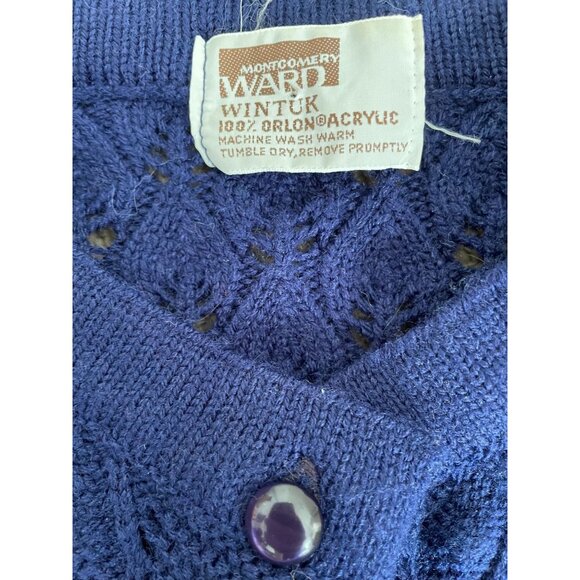 Vintage 60s/70s Montgomery Ward Blue Full Button Up Granny Cardigan Seater S/M - Picture 2 of 3